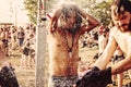 Woodstock Poland Rock festival visitor taking shower